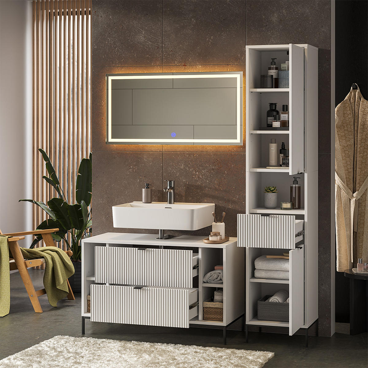 BADMÖBEL-SET Eliza Weiß 3 Teile - Weiß, Holzwerkstoff (100/63/45.1cm) - Vicco