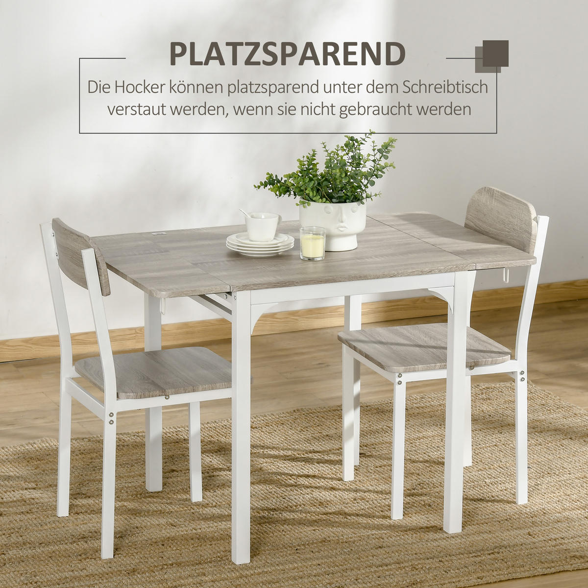 ESSGRUPPE, MDF, Stahl, Natur+Weiß - Naturfarben, Kunststoff (70/75/110cm) - HOMCOM