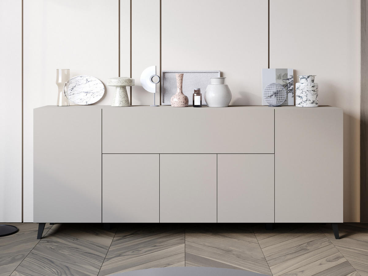 SIDEBOARD Phuket 180 - Kaschmir/Schwarz, Holzwerkstoff/Kunststoff (180/76/38cm) - MIRJAN24