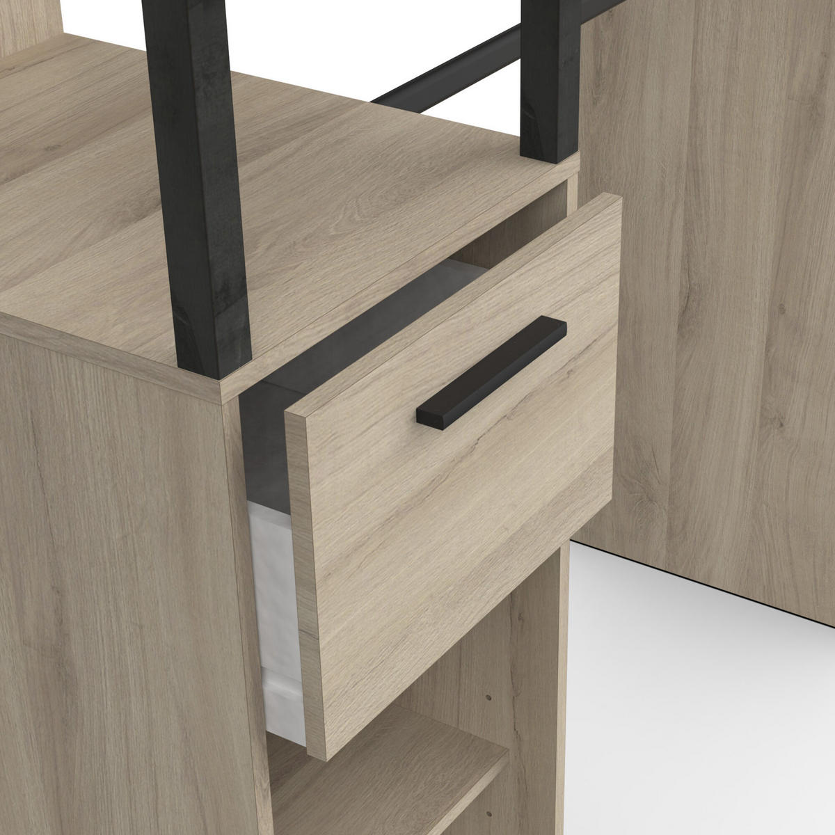 ANKLEIDESYSTEM 2 Säulen, Kleiderstange - GARY - Eiche und Schwarz - 159,8 x 200,3 x 49,5 cm - Beige, Holz (160/200/49cm) - Demeyere