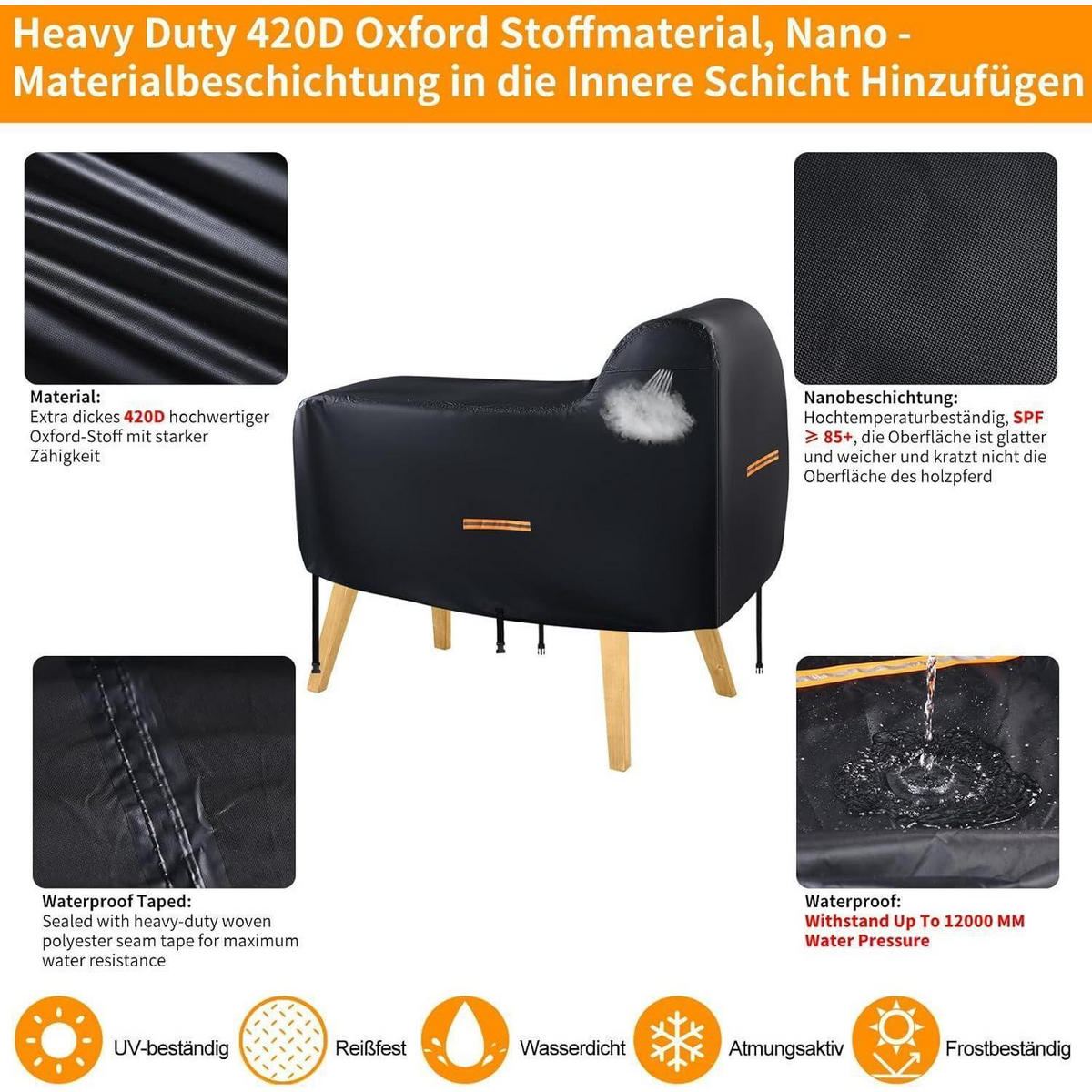 SCHUTZHÜLLE Holzpferd 160 x 110 x 70 cm 420D Oxford Schwarz - Schwarz, Textil (70/110/160cm)