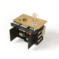 KÜCHENINSEL 84 cm MDF Natur Schwarz mit Klappbarer Arbeitsplatte und USB-Steckdose - Schwarz, Holzwerkstoff (70/84/120cm) - Korfee