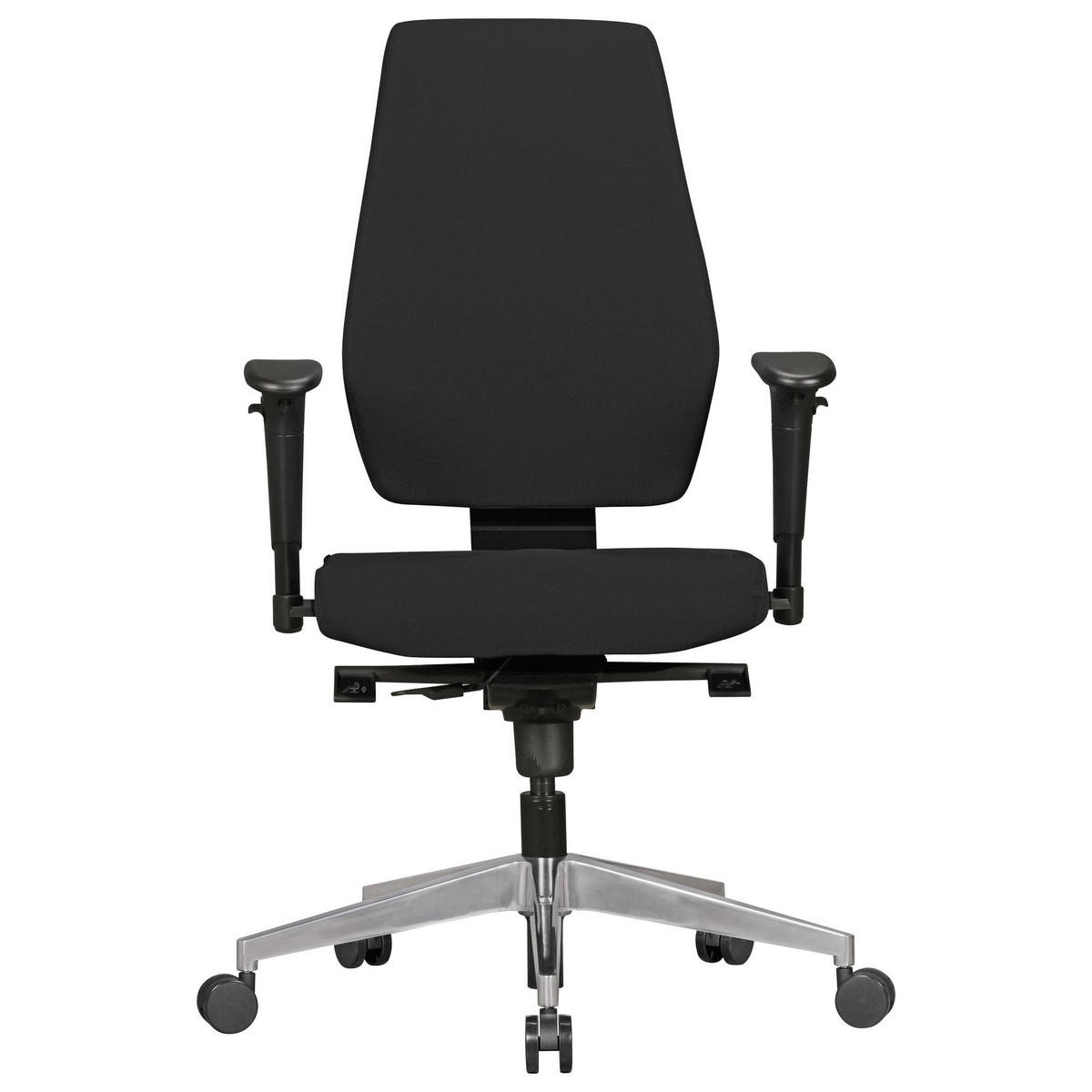 BÜROSTUHL Schwarz Stoff drehbar mit Synchronmechanik und Armlehnen bis 120 kg DARIUS - Silberfarben/Schwarz, Textil/Metall (70/135/63cm) - KADIMA DESIGN