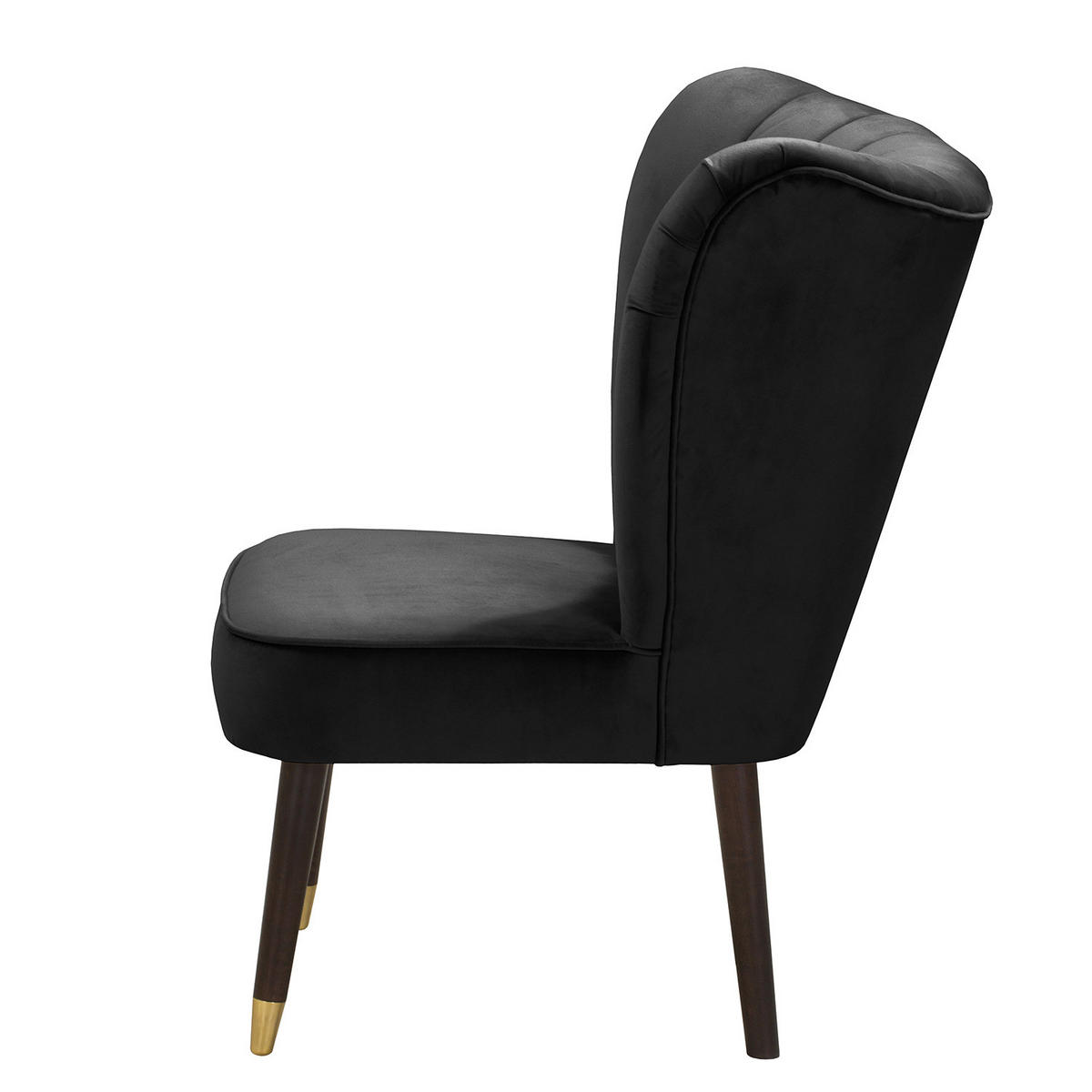 SESSEL - Samt - Schwarz/Braun, Birkenholz/Textil (61/81/66cm) - home24