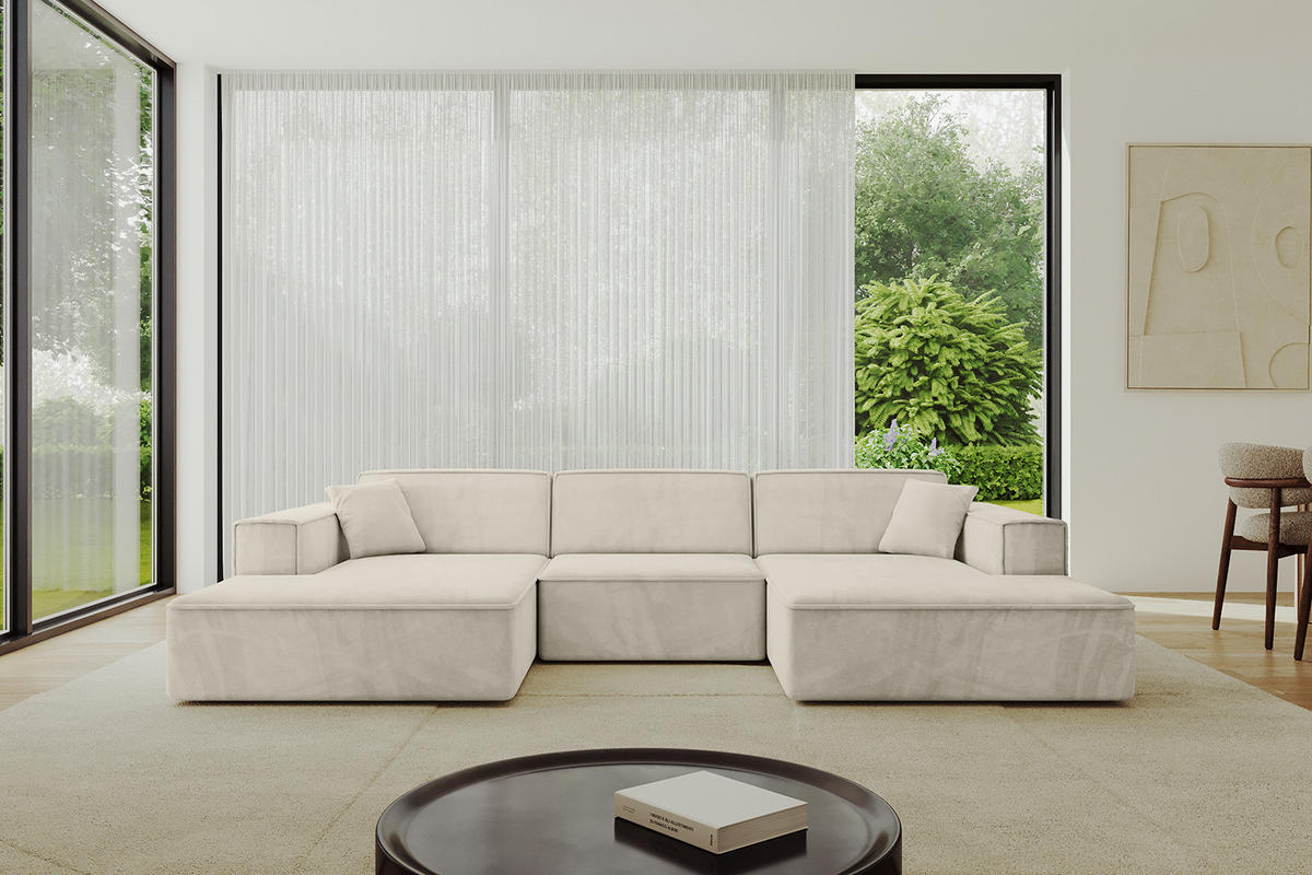WOHNLANDSCHAFT IREA-U1-v4 - 303x171x79 cm Dunkelgrau - Ecru, Holzwerkstoff/Textil (303/79/171cm) - ALTDECOR