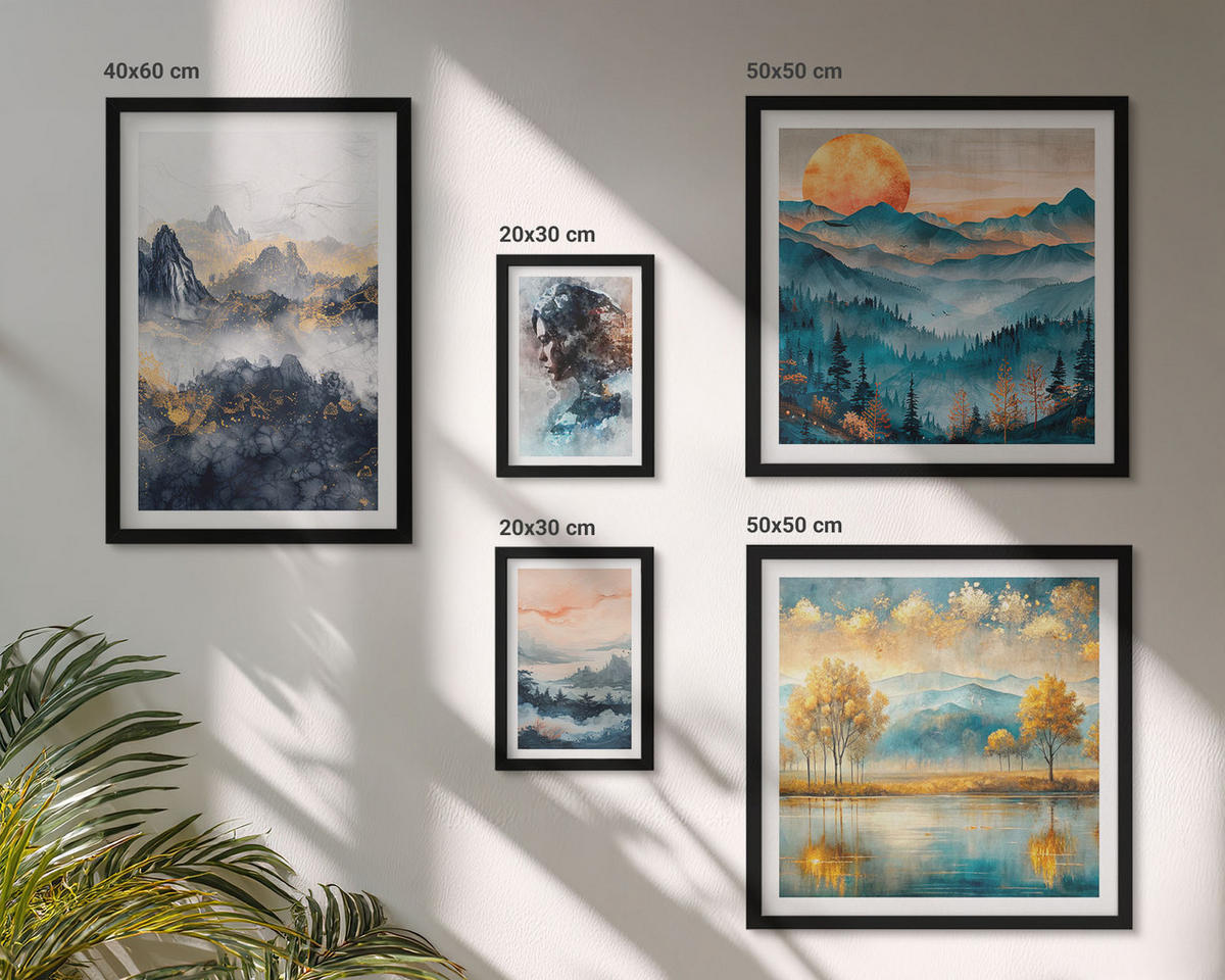 BILDER SET 5er Set - 50x50 cm & 20x30 cm & 40x60 cm Schwarzer Rahmen - Tropische Pflanzen, Vögel, Natur - Schwarz, Kunststoff (40/60cm) - TULUP