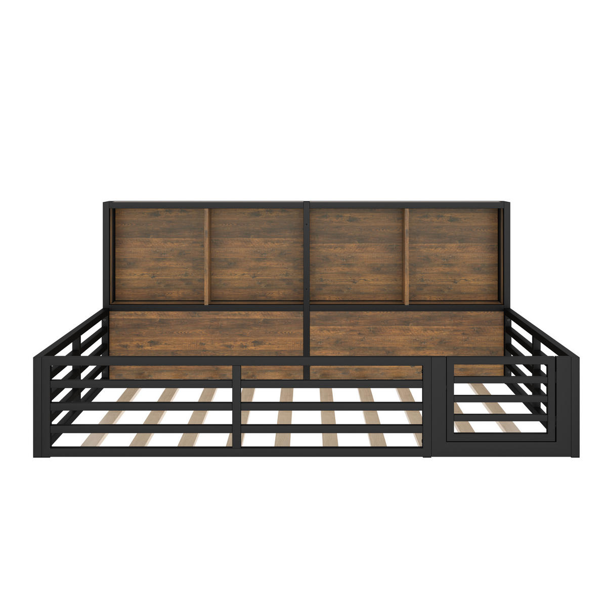 ZAUNBETT 140/200 cm Schwarz aus Metall und MDF mit Lattenrost und LED - Schwarz, Metall (140/200cm) - OKMYHOME