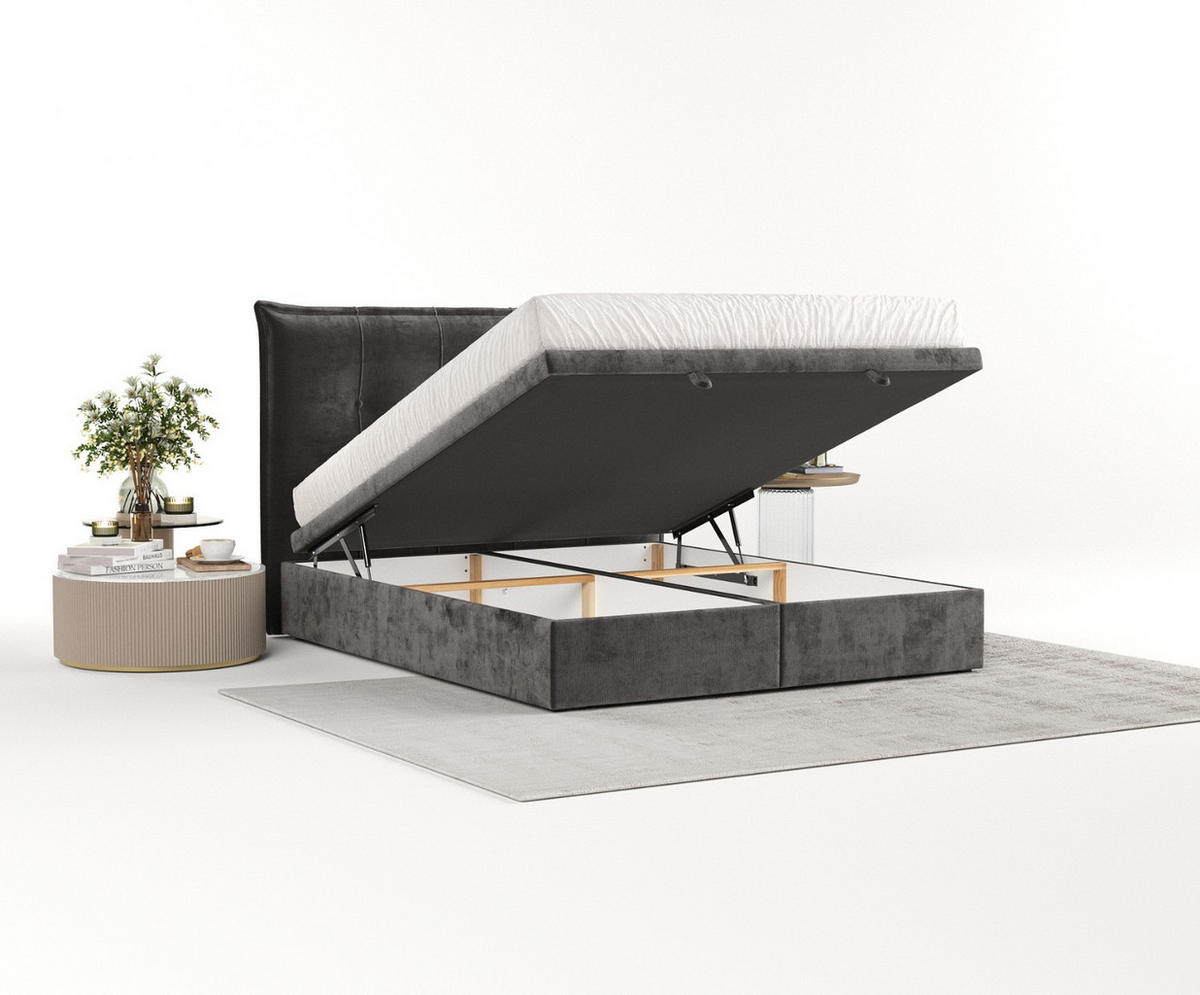 POLSTERBETT Liano mit Stauraum 120/200 cm Stahl im Lotta Stoff - Schwarz/Graphitfarben, Holz/Holzwerkstoff (120/200cm) - AltaBeds