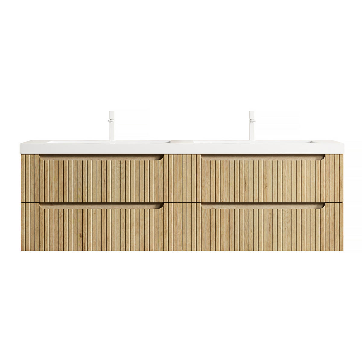 WASCHTISCHKOMBI 160 cm in Weiß-Eiche mit Doppelwaschbecken und 4 Soft-Close-Schubladen - Eichefarben, Kunststoff (160/53/46cm) - BEAOK