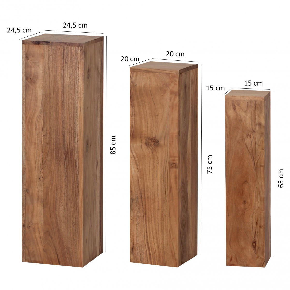 BEISTELLTISCH 3er Set Massivholz Ineinander Verstaubar Einzigartige Maserung, Beige 24x24x85 cm - Beige, Holz (24/24/85cm) - KADIMA DESIGN