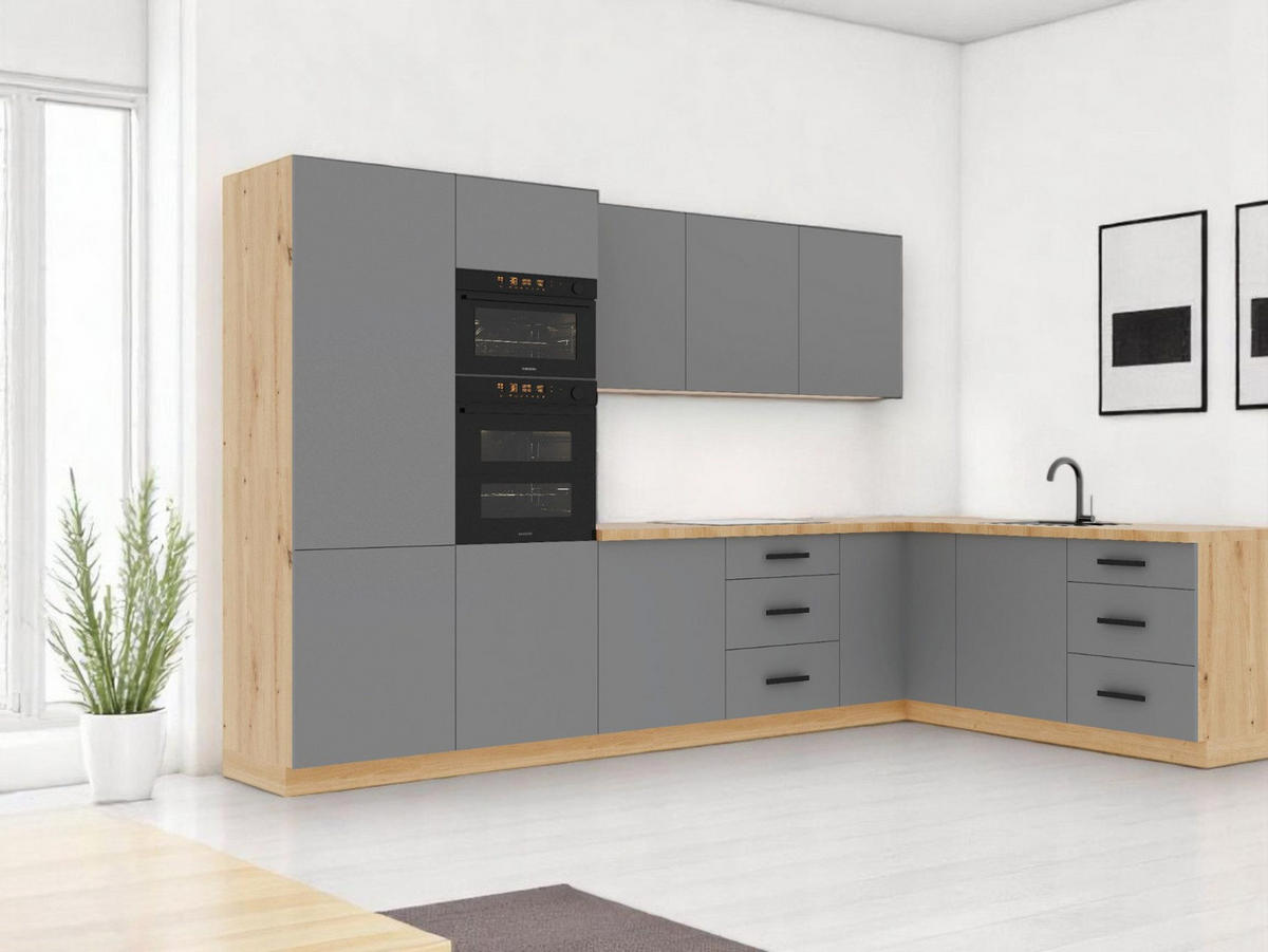 ECKKÜCHE 330 x 210 cm – Nexa K100-G330 – in Beige / Matt - Beige/Schwarz, Holz/Metall (330/212/58cm) - ROYAL24_MARKT