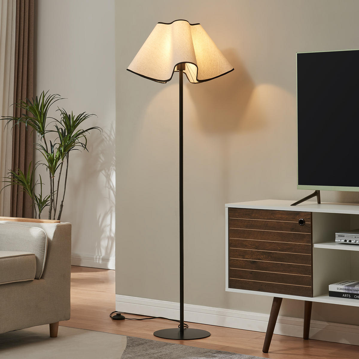 STOJACÍ SVÍTIDLO Ashton - bílá/černá, kov/textil (42.5/42.5/153cm) - lux.pro