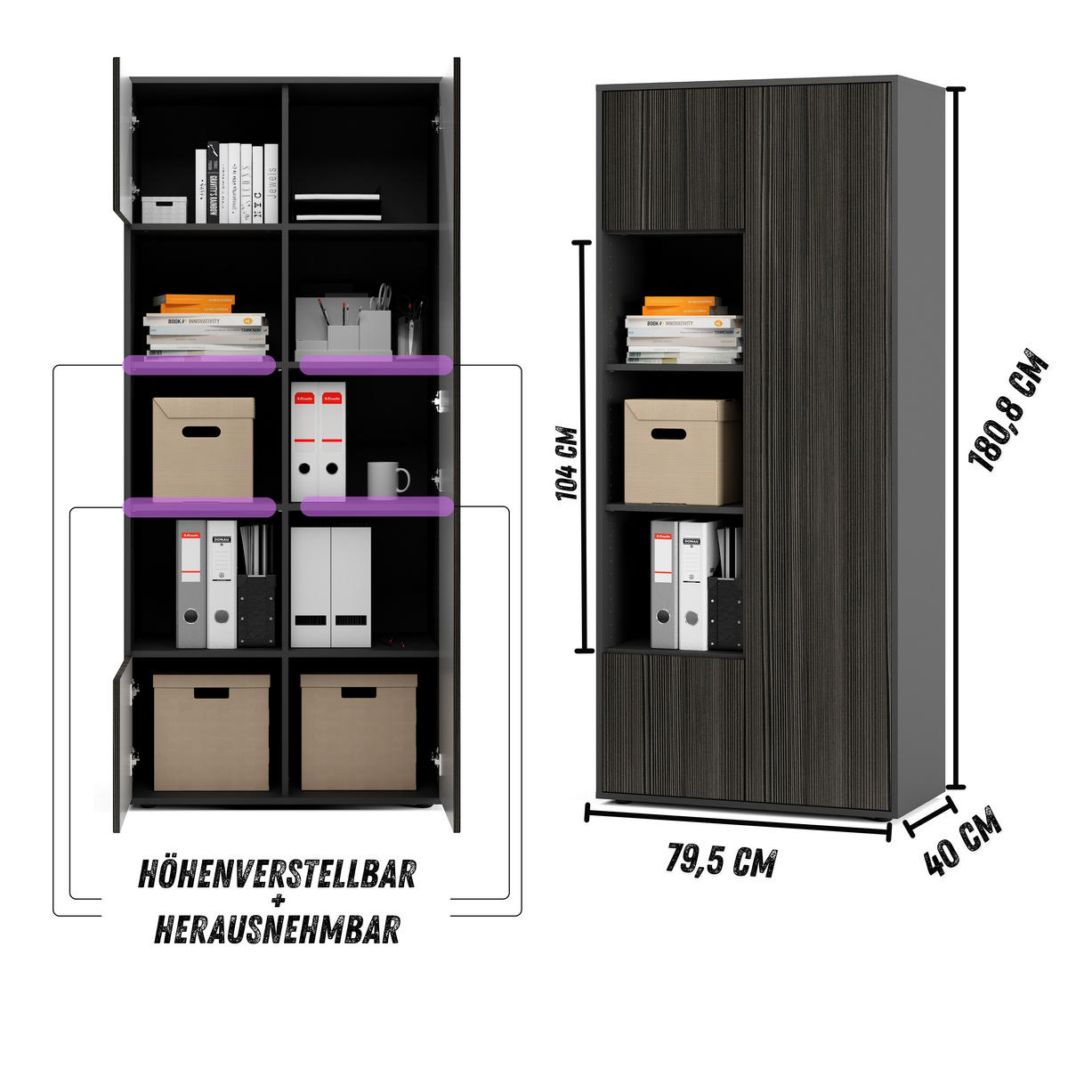 AKTENSCHRANK Amira T30 Avola Anthrazit 180/80/40 cm - Anthrazit, Holzwerkstoff (80/180/40cm) - SIMPLYFURN