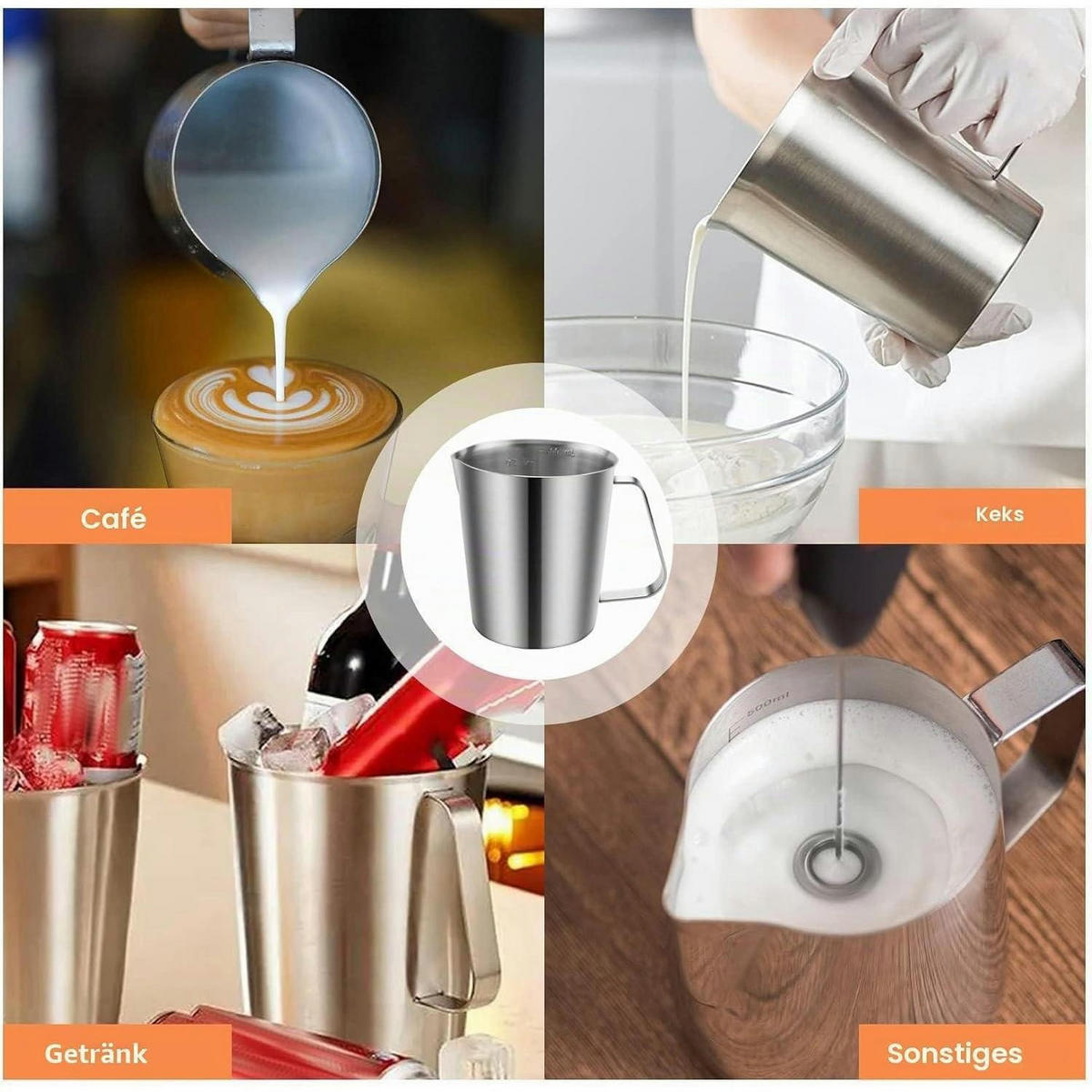 MESSBECHER Edelstahl 500 ml mit Ausgießer - Silberfarben, Metall (0.5L)