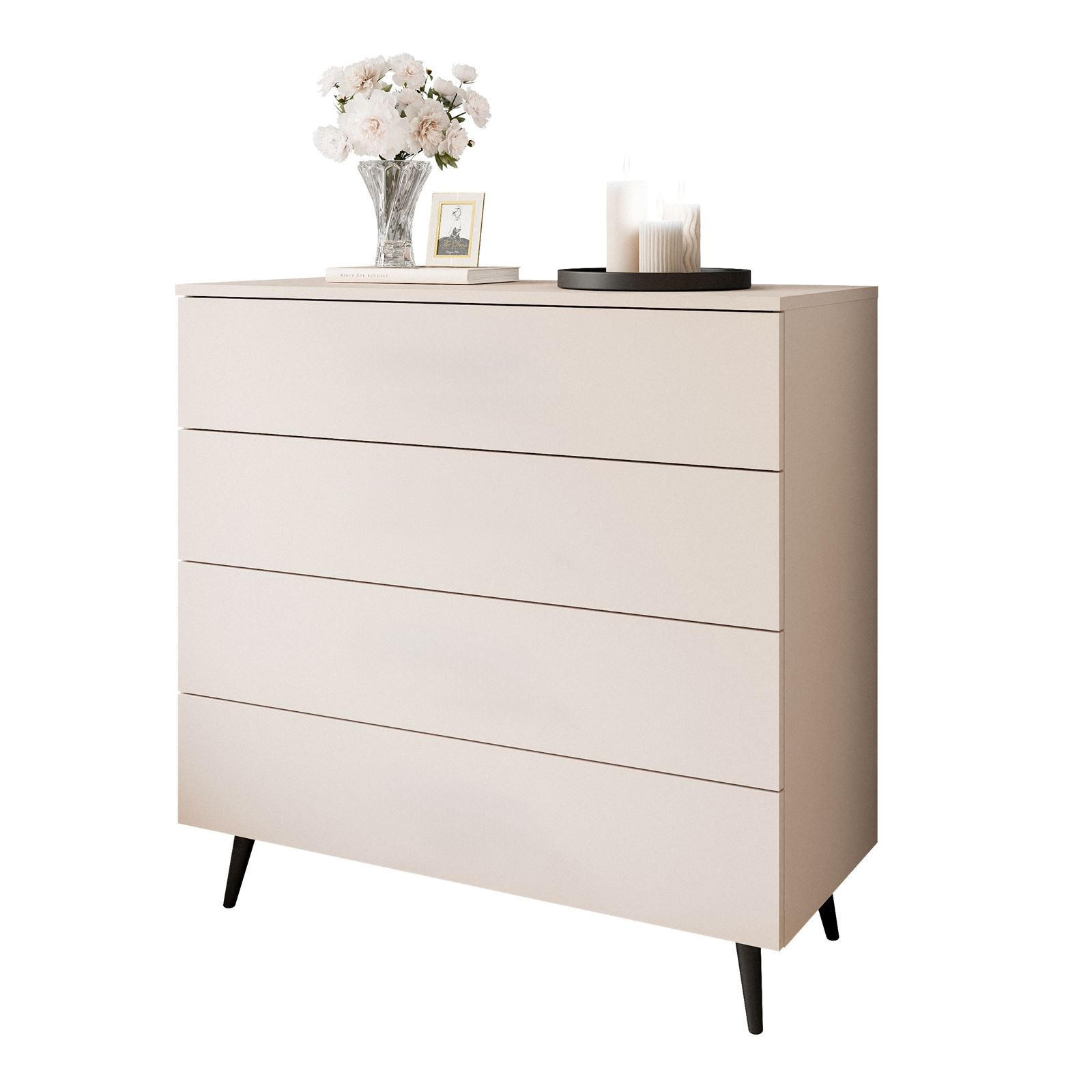 KOMMODE AURA KASCHMIR 4S mit Schubladen Schwarze Beine - Kaschmir/Schwarz, Holzwerkstoff (95/90/40cm) - Lookway