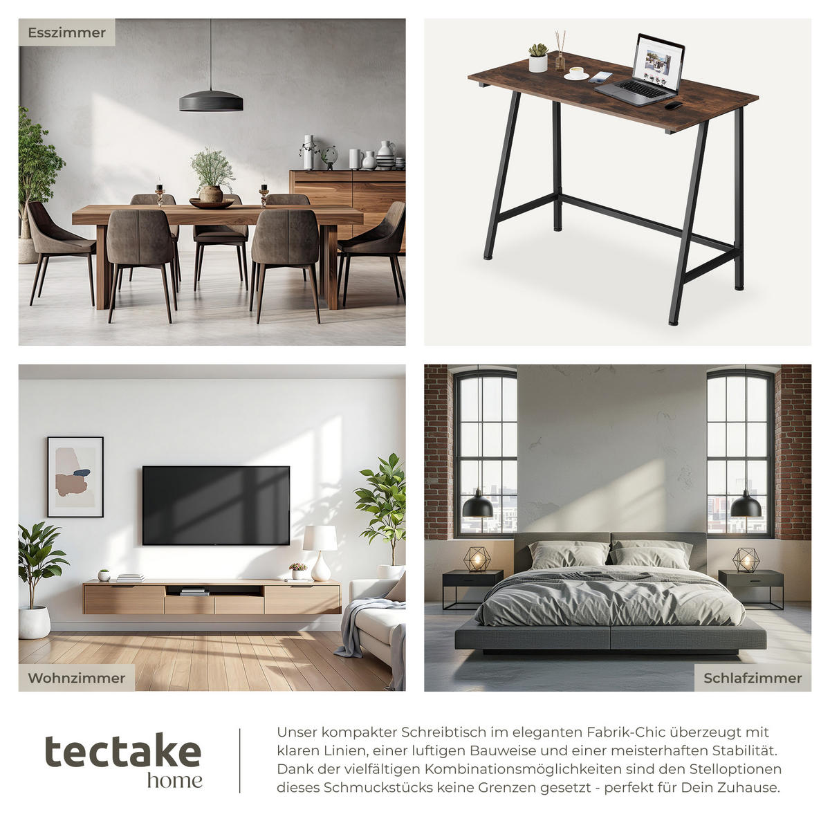 SCHREIBTISCH Newton,100 x 50 x 77 cm,Industrial Holz dunkel, rustikal - Rostfarben, Holzwerkstoff (100/50/77cm) - tectake