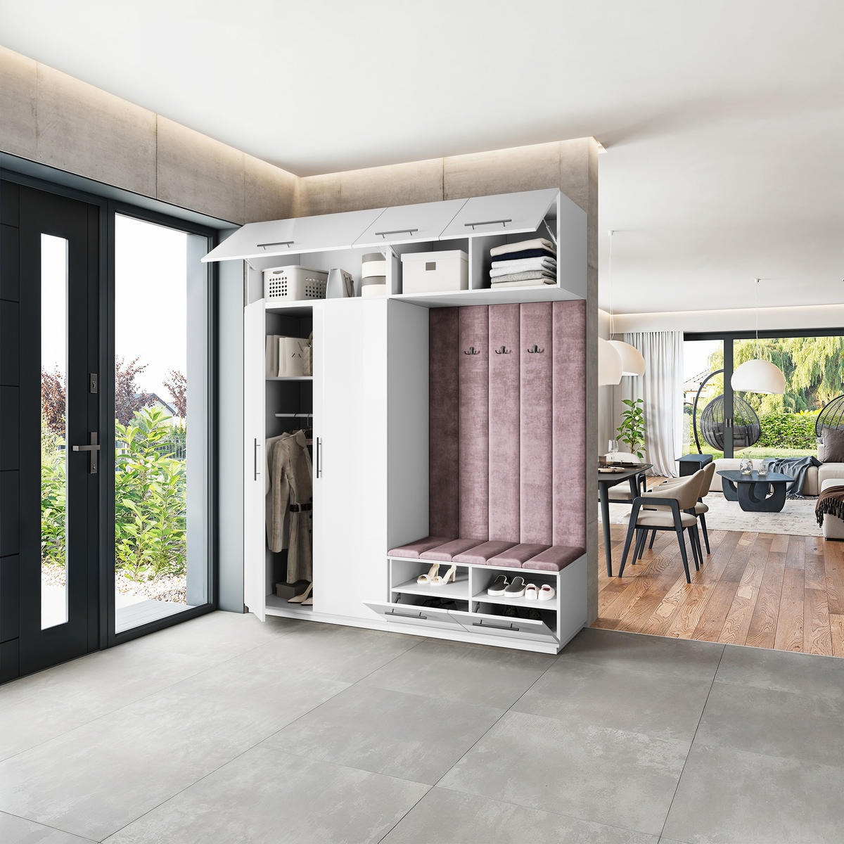 GARDEROBENSCHRANK REMA 200/240/60 cm Modern Garderobe-Set Weiß - Lila/Weiß, Holzwerkstoff (200/240/60cm) - MASSENO