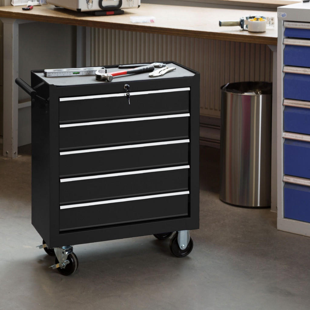 Thumbnail - tectake Werkzeugwagen, Schwarz, Metall, 33x79x69 cm, Freizeit, Heimwerken, Werkzeugaufbewahrung