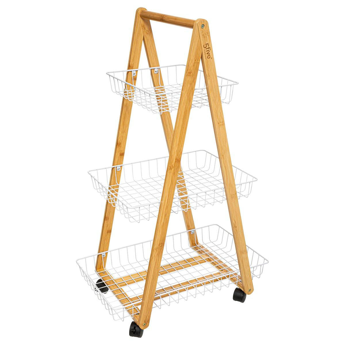 WAGEN auf Rollen mit 3 Körben Modern Weiß 54,5/35,5/88 cm - Weiß, Naturmaterialien (35.5/88/54.5cm) - 5five Simply Smart