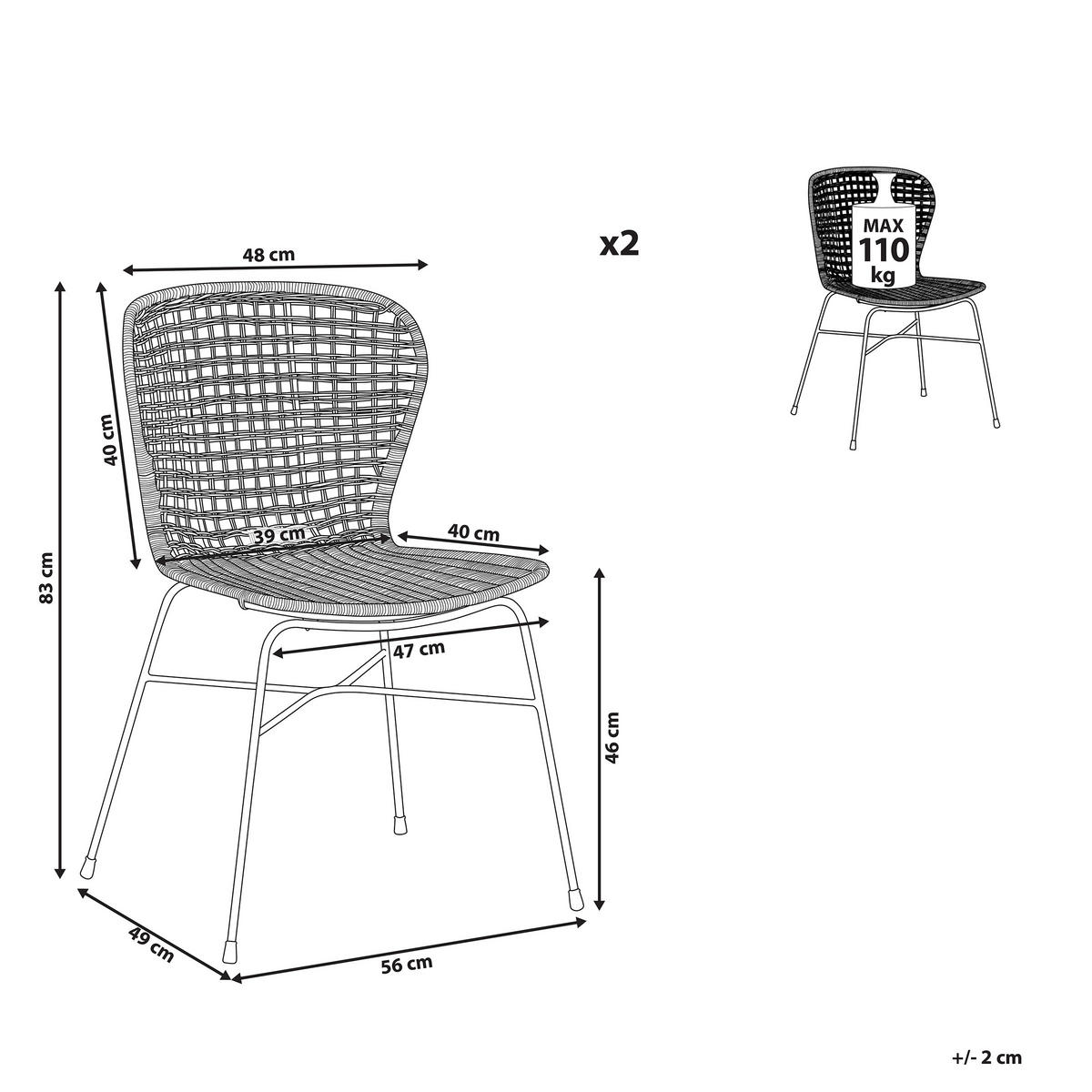 RATTANSTUHL 2er-Set Rattan Beige Elfros - Beige, Naturmaterialien/Metall (56/83/49cm) - Beliani