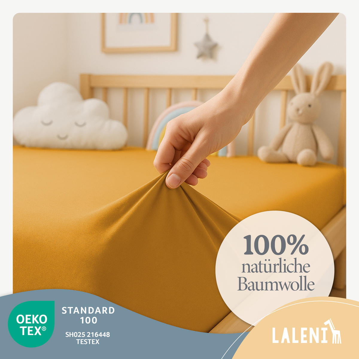 SPANNBETTLAKEN für Beistellbett & Stubenwagen – 100% Baumwolle, Atmungsaktiv & Weich, 100x115x10 cm, Gelb - Gelb, Textil (100/115cm) - Laleni
