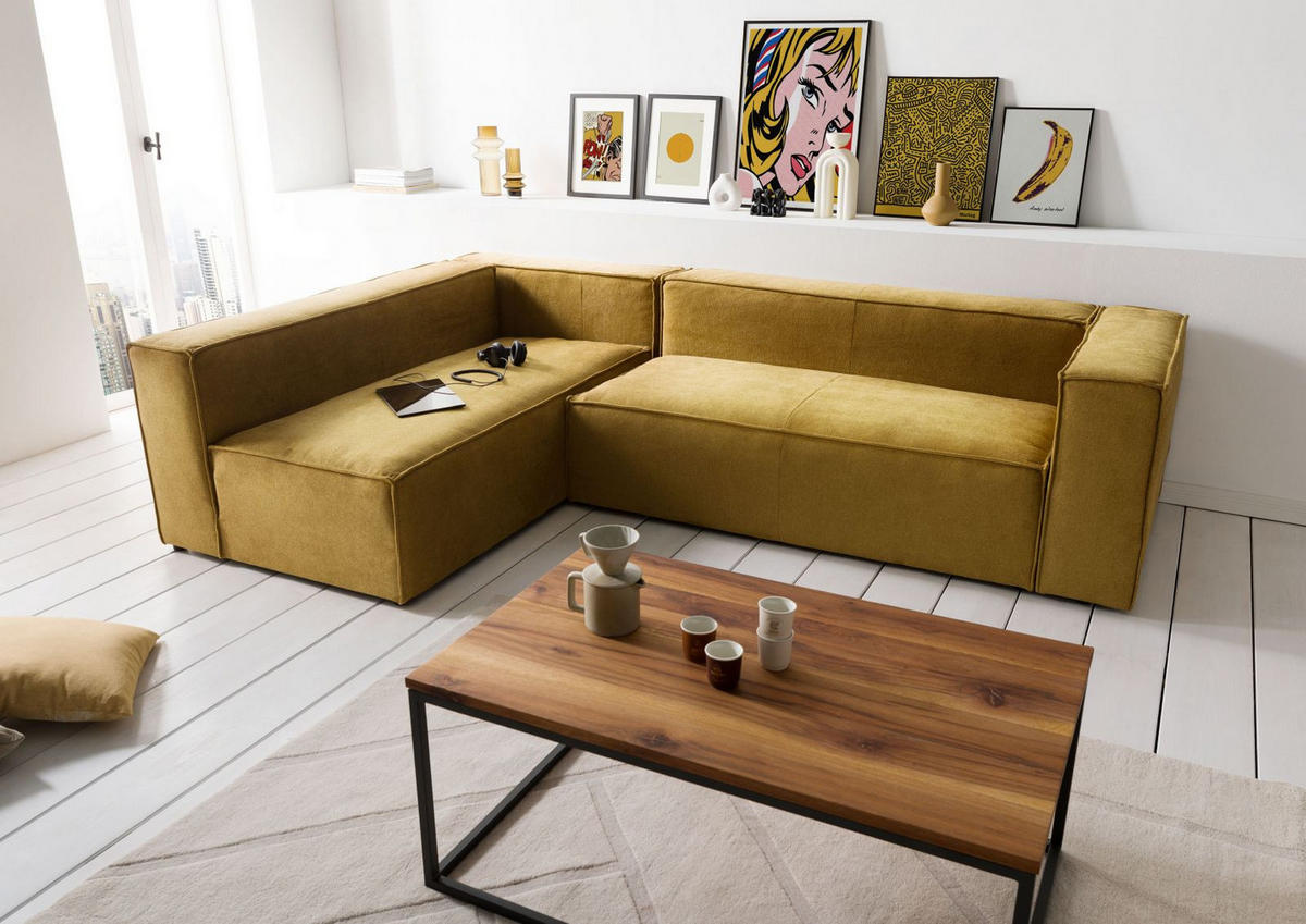 ECKSOFA modular 175x92x64 gelb BRUGGE - Gelb, Textil (175/92cm) - Massivmoebel24