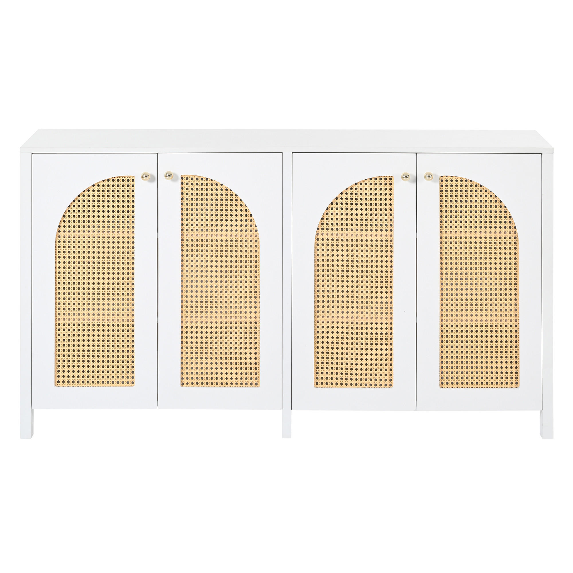 SIDEBOARD mit Kunst-Rattan-Türen Verstellbaren Regalen - Weiß, Holzwerkstoff (145/40/80cm) - Urban Meuble
