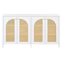 SIDEBOARD mit Kunst-Rattan-Türen Verstellbaren Regalen - Weiß, Holzwerkstoff (145/40/80cm) - Urban Meuble