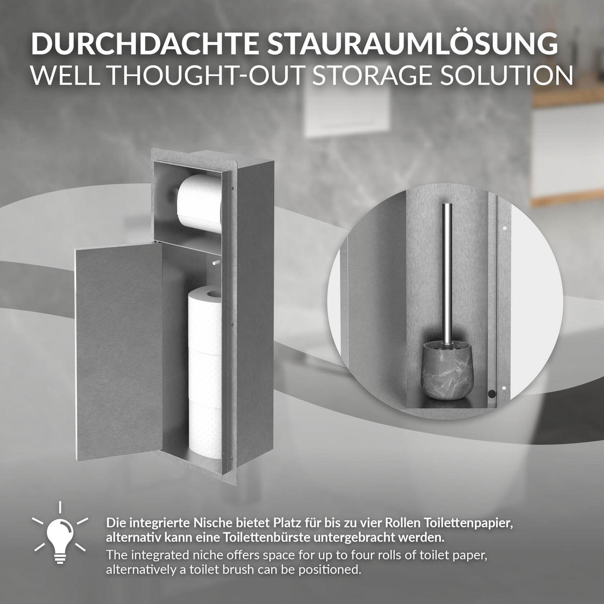 UNTERPUTZ-SCHRANKMODUL WC aus Edelstahl silber 60x20x14 cm - Silberfarben, Metall (14/60/20cm) - LuxeBath