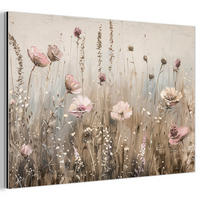 METALLBILD Blumen - Rosa - Modern - Beige 120x80 cm - Beige, Metall (120/80cm) - MuchoWow