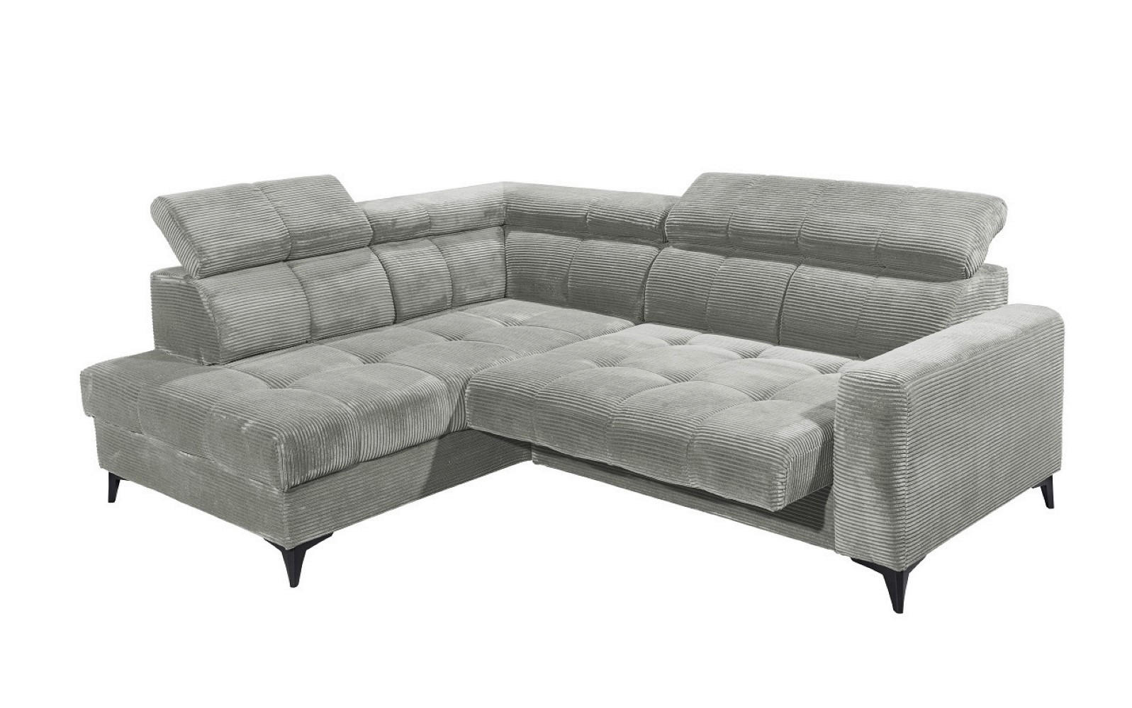 ECKSOFA mit elektronische Sitztiefenverstellung, USB-Anschluss und stilvollem Breitcord-Bezug - Silberfarben, Textil (243/200cm) - ed exciting design