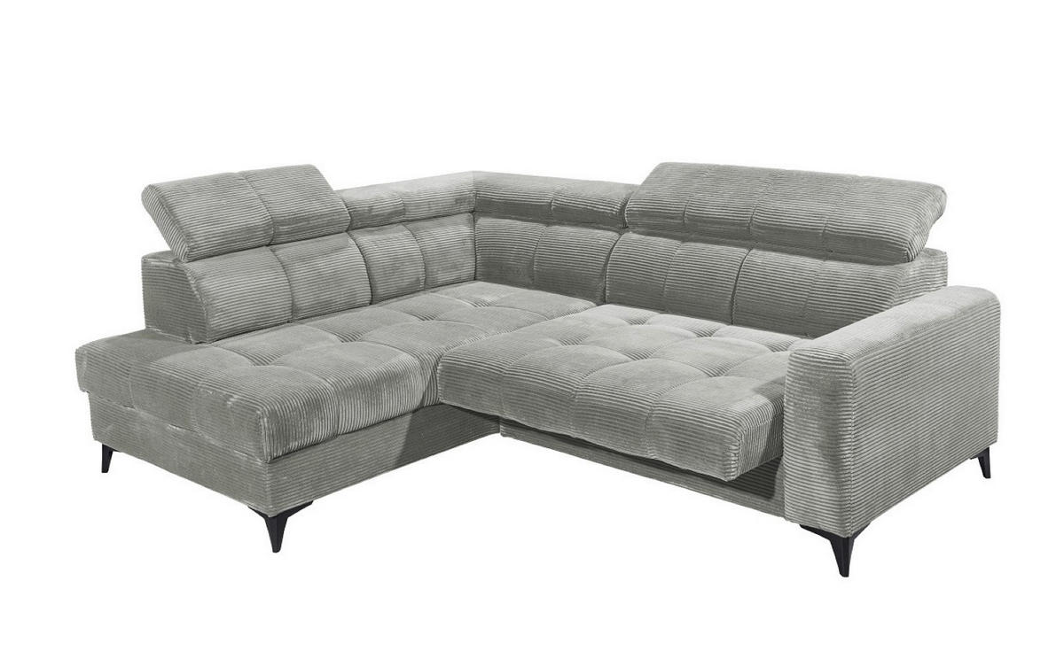 ECKSOFA mit elektronische Sitztiefenverstellung, USB-Anschluss und stilvollem Breitcord-Bezug - Silberfarben, Textil (243/200cm) - ed exciting design