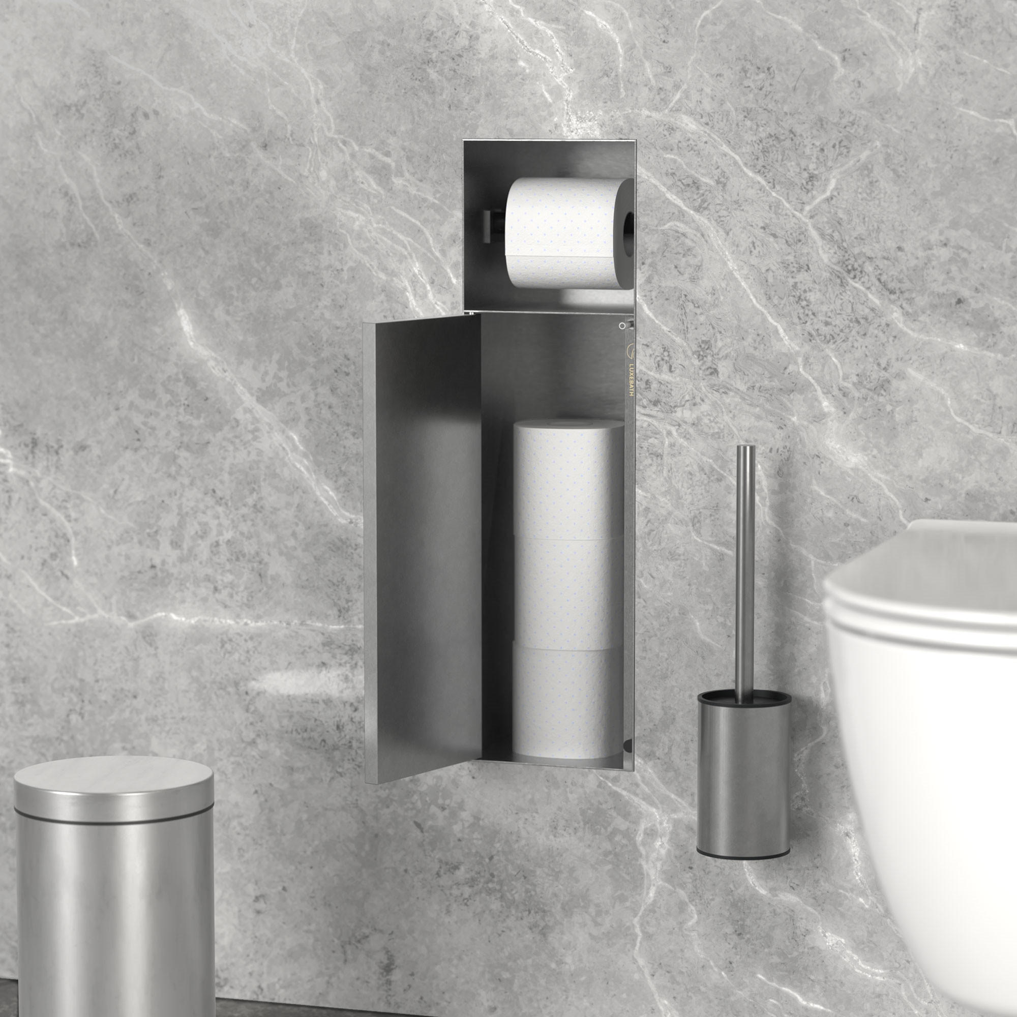 UNTERPUTZ-SCHRANKMODUL WC aus Edelstahl Silber 60x20x14 cm - Silberfarben, Metall (14/60/20cm) - LuxeBath