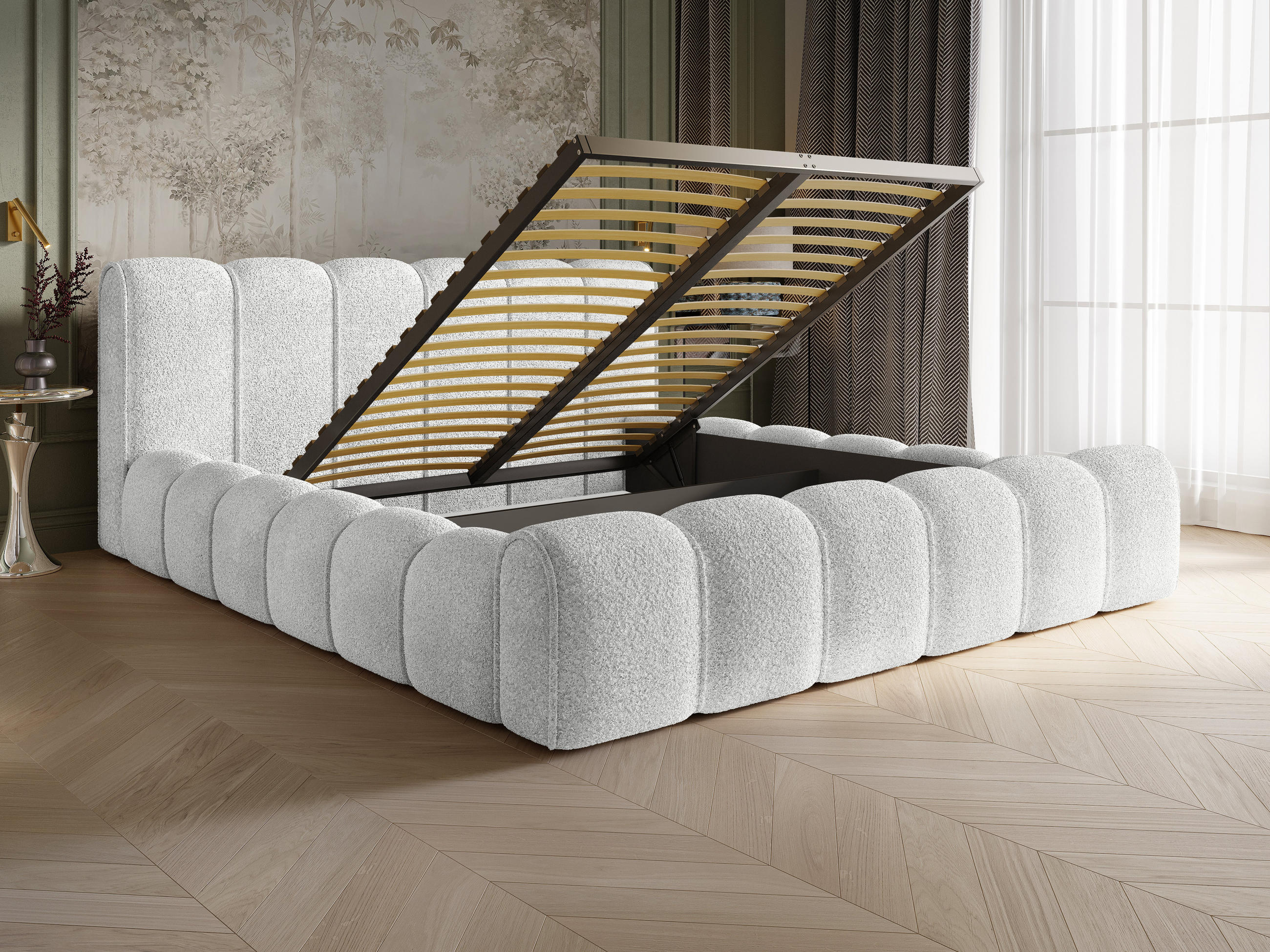 POLSTERBETT Adell 2 Off-White 140/200 cm Boucle mit Bettkasten - Weiß, Textil/Metall (140/200cm) - wonello