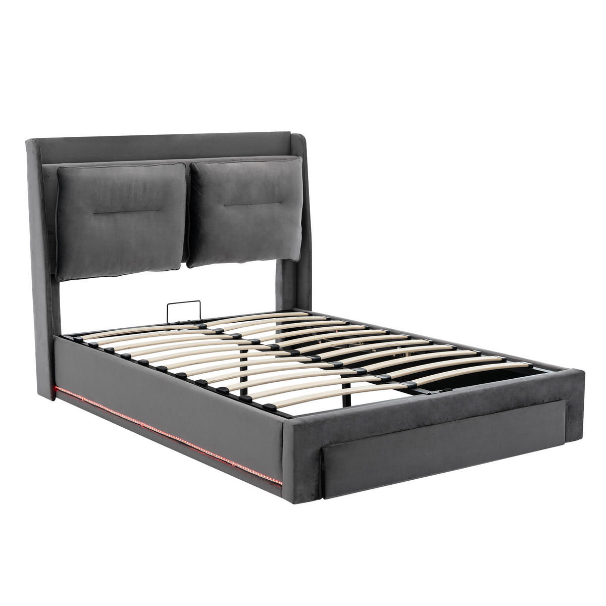 POLSTERBETT 140/190 cm in Dunkelgrau Samt mit Bettkasten, 2-in-1-Schublade und LED - Dunkelgrau, Holzwerkstoff/Textil (140/190cm) - WISHDOR