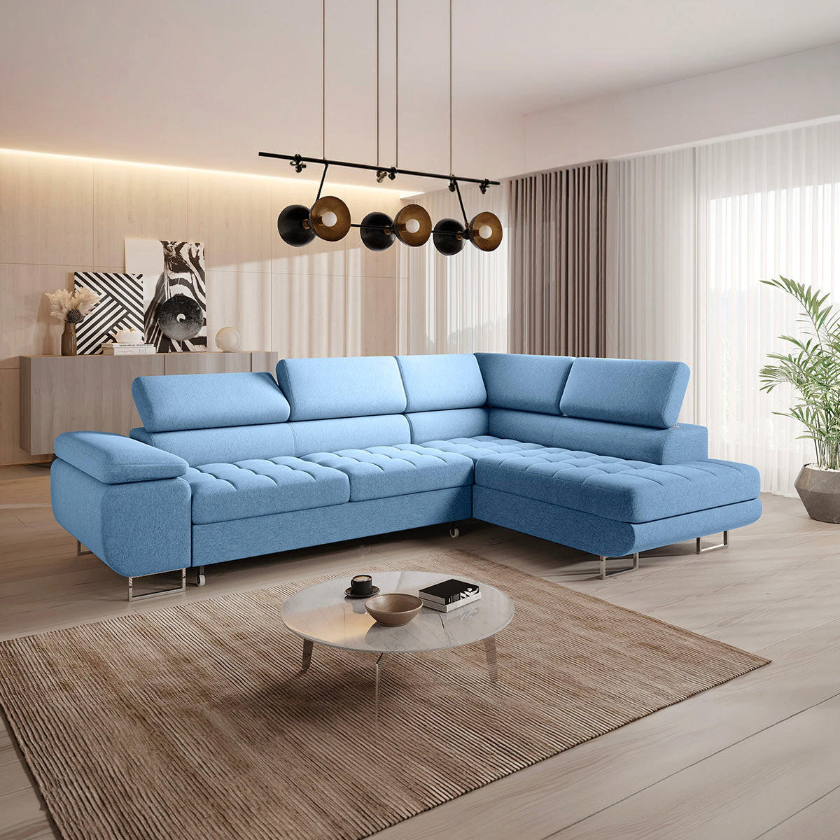 ECKSOFA Eden 4 Sitzplätze Blau - Blau, Holzwerkstoff (271/201cm) - Petits-meubles