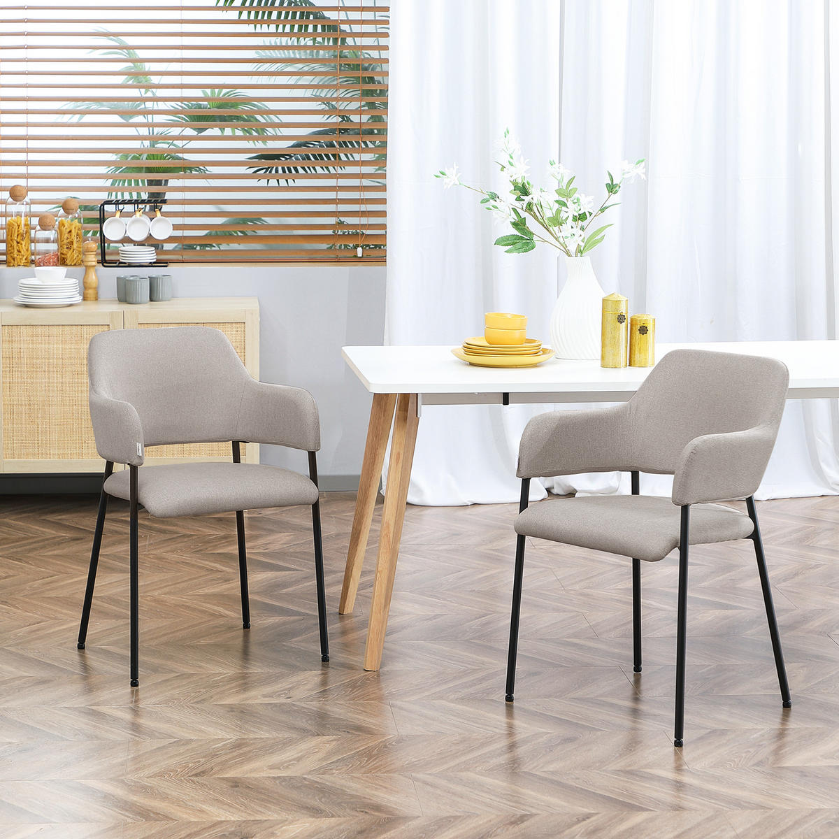 ESSZIMMERSTÜHLE, Polyester, Stahl - Beige, Kunststoff/Metall (54/84/54cm) - HOMCOM