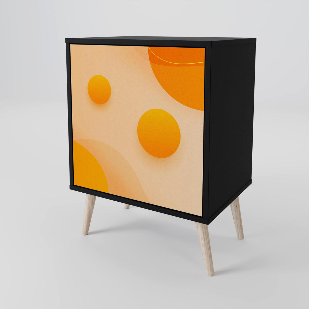 SIDEBOARD ORANGE ARRANGEMENT, Schwarz, 57,5x42x67,5 cm, Schwarze Metall-Rahmenfüße - Multicolor/Schwarz, Holzwerkstoff/Metall (57.5/67.5/42cm) - SpaceRebels