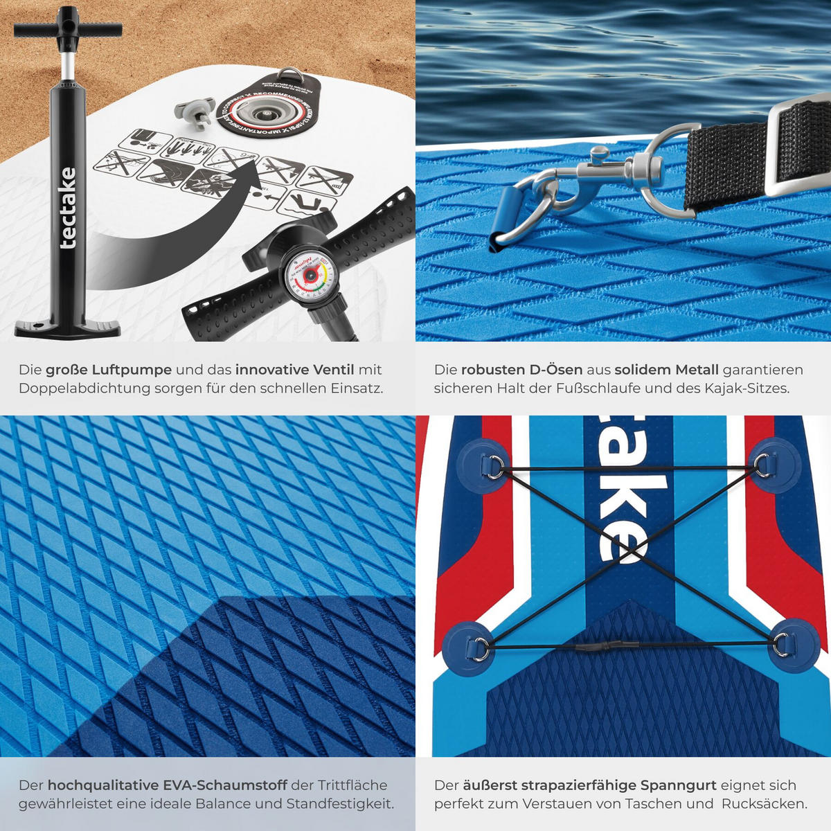 STAND-UP-PADDLE-BOARD 2in1 , 288 x 77 x 22,5 cm, rot/blau - Rot, Kunststoff (288/77/0.23cm) - tectake