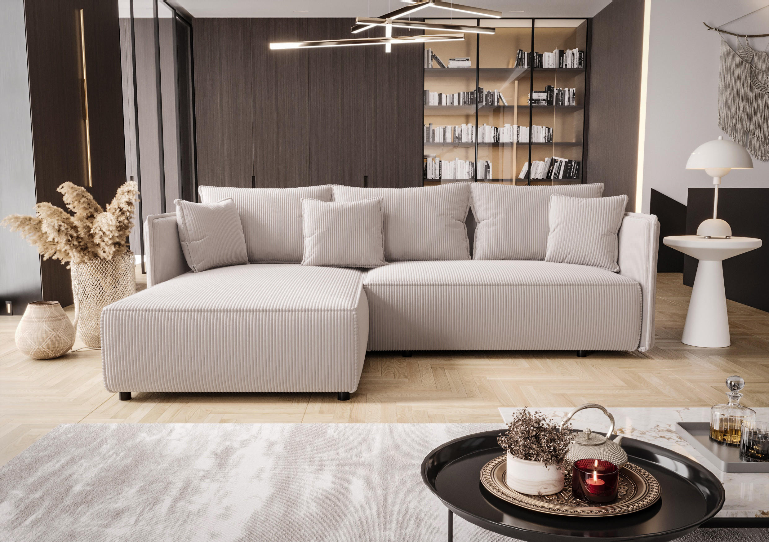 ECKSOFA mit Schlaffunktion MILANO L Poso 100 Links - Beige, Textil (245/185cm) - Bedante