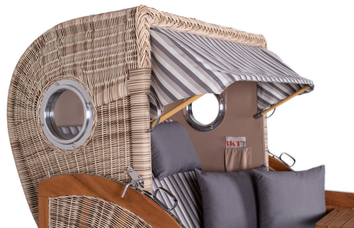 STRANDKORB XXL Düne Grande Teak PE Shell - Braun/Grau, Metall (142/170/95cm) - Mr. Deko