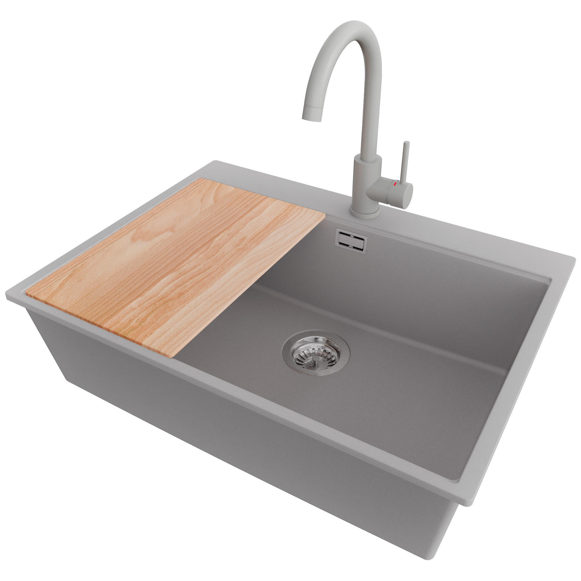 GRANITSPÜLE Oslo, 2-er set Grau 68/50 cm 1 Becken + Küchenarmatur 32/20 cm + Ablauf-Set + Schneidebrett ab 70er Unterschrank - Chromfarben/Beige, Kunststoff (68/20/50cm) - Primagran