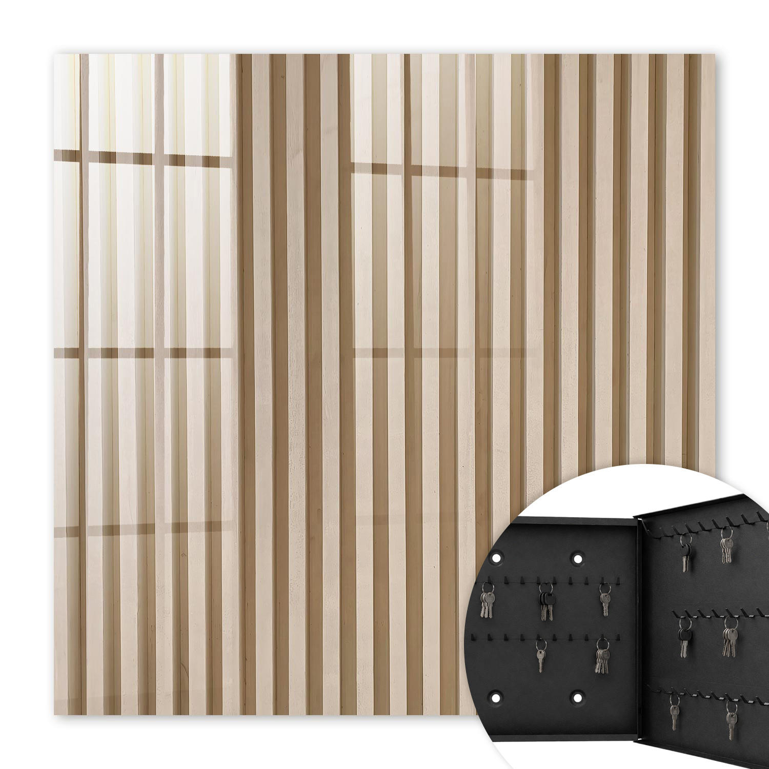 SCHLÜSSELBOX Schwarz 30x30 cm- Türöffnung nach rechts - beige Linien - Beige, Metall (30/30/5cm) - TULUP
