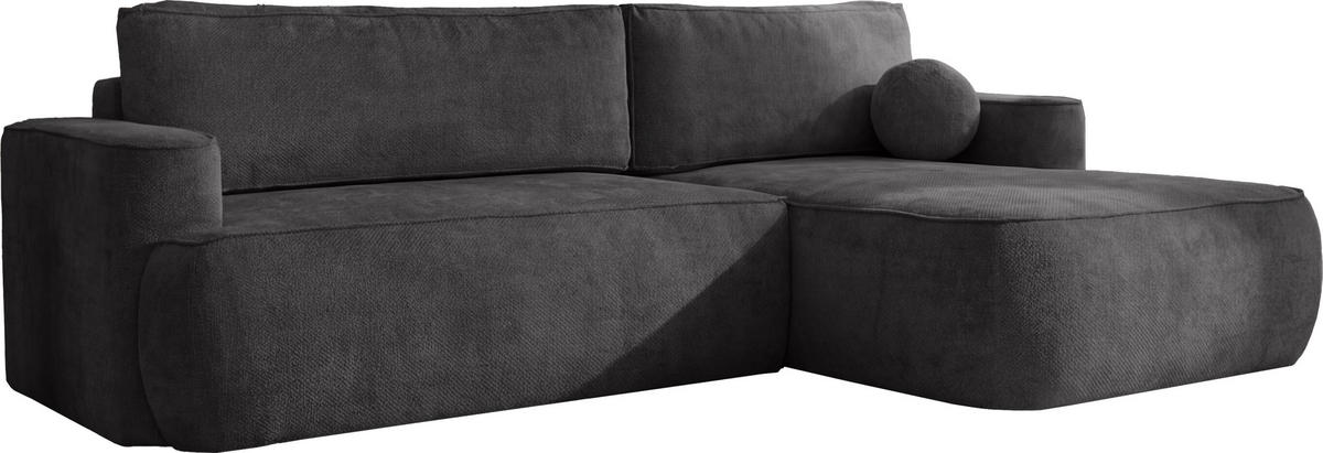 ECKSOFA Marion mit Schlaffunktion & Bettkasten in Chenille Graphit, Schwarz, Rechts 267/154/83 cm - Schwarz/Graphitfarben, Kunststoff/Textil (267/154cm) - WFL GROUP