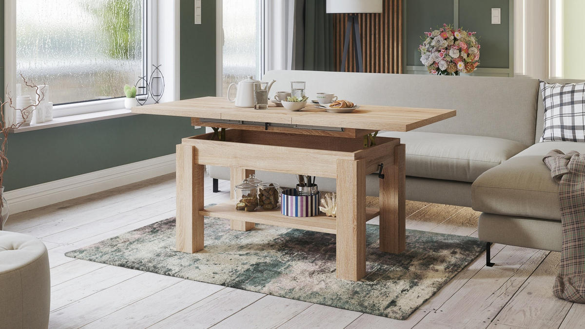 COUCHTISCH rechteckig Sonoma Eiche ausziehbar höhenverstellbar - Sonoma Eiche, Holzwerkstoff (68/110/59cm) - designimpex