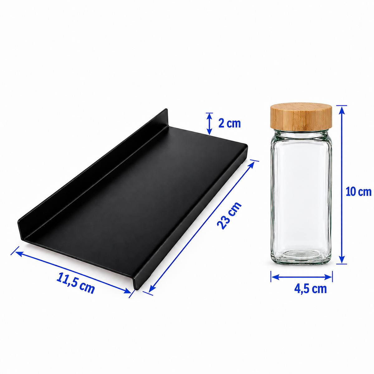 GEWÜRZREGAL Schwarz Transparent Natur für Schublade 24er-Set - Multicolor, Glas/Holz (23/2/11.5cm) - Relaxdays