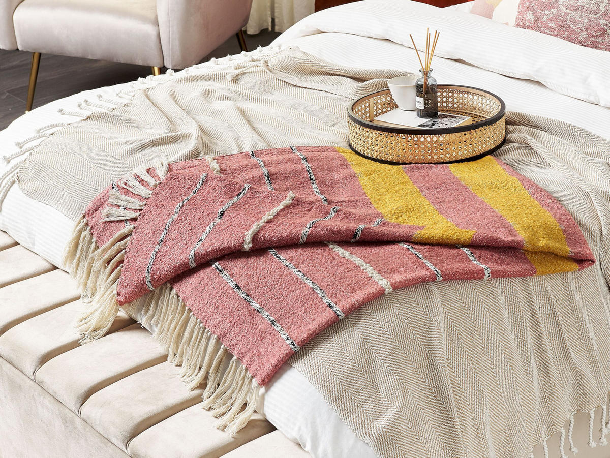 DECKE Hellrot Naikhu 130/170 cm - Hellrot, Naturmaterialen/Textil (130/170cm) - Beliani