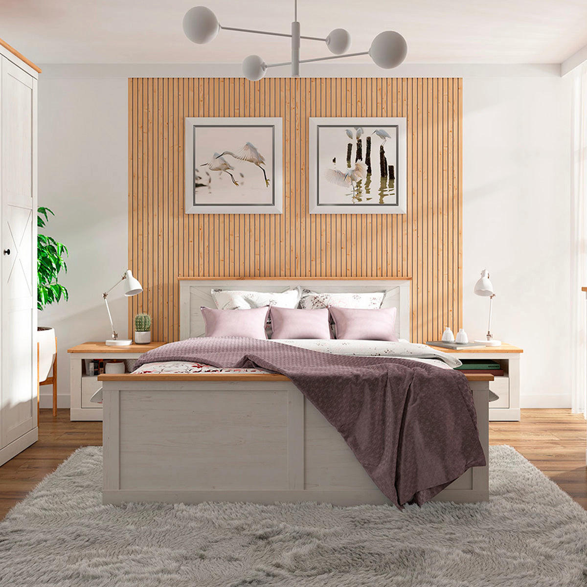 BOXBETT 180/200 Victoria Weiß und Holz - Weiß, Holzwerkstoff (180/200cm) - Petits-meubles