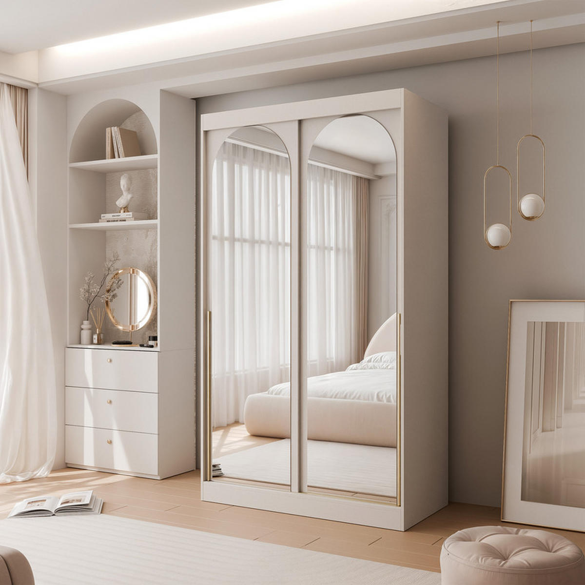 SCHWEBETÜRENSCHRANK CLARITY 2-türig 120/65/215 cm Kaschmir / goldene Griffe - Kaschmir/Goldfarben, Holzwerkstoff/Kunststoff (120/215/65cm) - Idohome