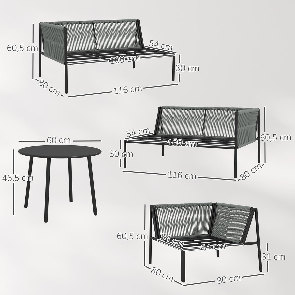 GARTENMÖBEL LOUNGE-SET DE-06738 mit Ecksofa & Tisch, für 6 Personen Dunkelgrau - Dunkelgrau, Kunststoff/Metall - ComfortXL